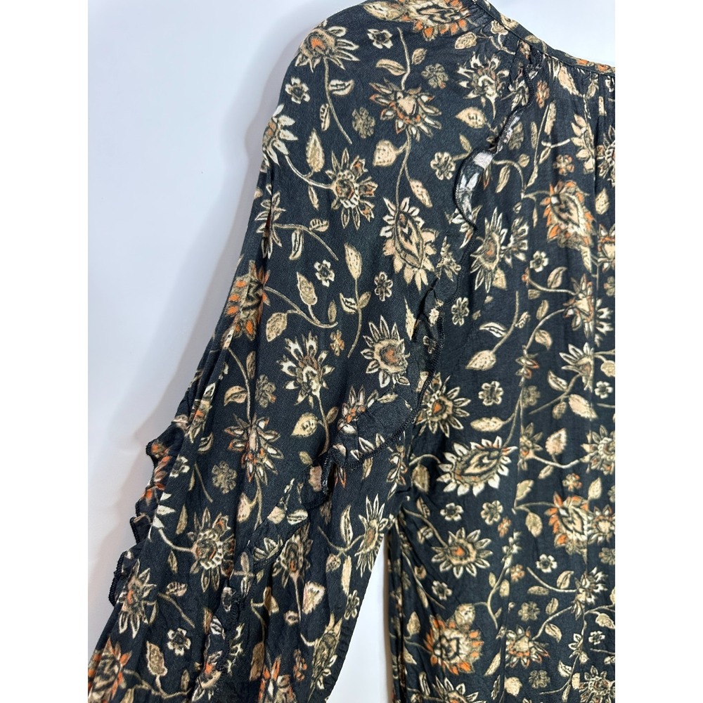 Natural Life Floral Tassel Long Sleeve Boho Shift Dress Small Ruffle Boho Fall - Picture 8 of 13